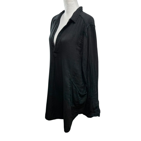 CP Shades Lara Black Gauze Tunic Shirt Dress Size L Long Sleeve Collared Pockets - Picture 8 of 11
